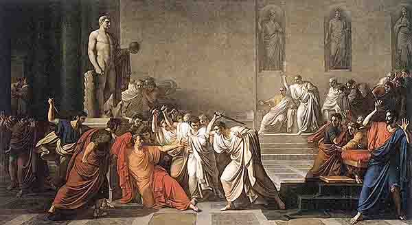 a replica of a painting of the death of Julius Caesar by Vincenzo Camuccini in 1798