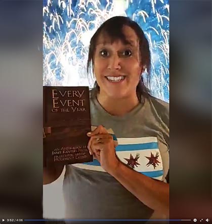 video still from Janet Kuypers reading her poem “Urine and Fireworks– from her book “Every Event of the Year (Volume Two: July-December)”
