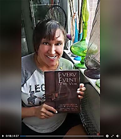 video still from Janet Kuypers reading her poem “Versatile Females in Athletics;– from her book “Every Event of the Year (Volume Two: July-December)”