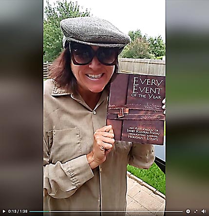 video still from Janet Kuypers reading her poem “Kill Us for Our Beliefs– from her book “Every Event of the Year (Volume Two: July-December)”