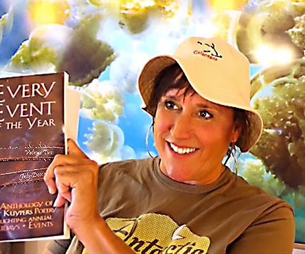 video still from Janet Kuypers reading her poetry at the Virtual Austin Poetry Society New World Poetry open mic from her book “Every Event of the Year (Volume Two: July-December)”