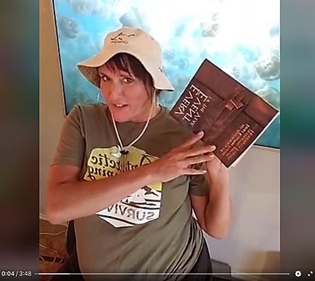 video still from Janet Kuypers reading her poetry at the Virtual Austin Poetry Society New World Poetry open mic from her book “Every Event of the Year (Volume Two: July-December)”