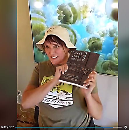 video still from Janet Kuypers reading her poetry at the Virtual Austin Poetry Society New World Poetry open mic from her book “Every Event of the Year (Volume Two: July-December)”