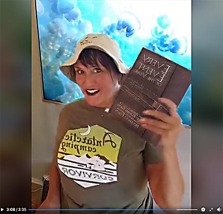 video still from Janet Kuypers reading her poetry at the Virtual Austin Poetry Society New World Poetry open mic from her book “Every Event of the Year (Volume Two: July-December)”