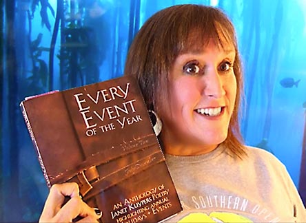 video still from Janet Kuypers reading her poetry 8/27/20 at the Virtual Austin Poetry Society open mic from her book “Every Event of the Year (Volume Two: July-December)”