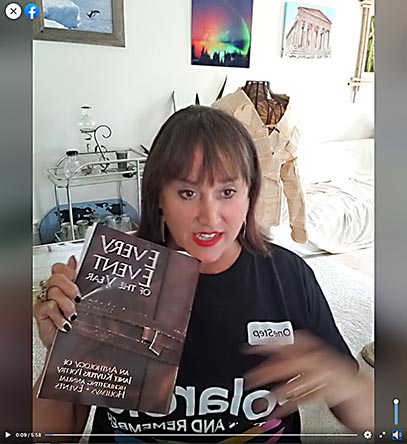 video still from Janet Kuypers reading her poetry 9/1/20 for Spoken Word Paris open mic from her book “Every Event of the Year (Volume Two: July-December)”