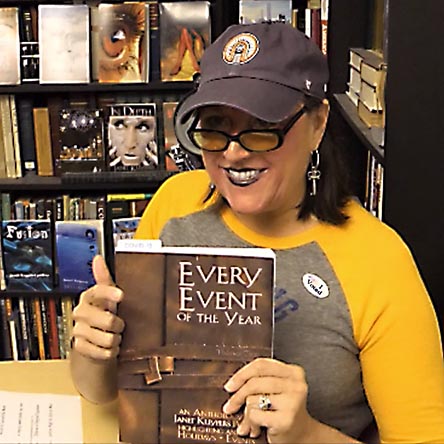 video still from Janet Kuypers reading her poetry 11/3/20 from her book “Every Event of the Year (Volume Two: July-December)” for the Cafe Gallery