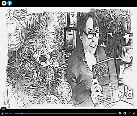 video still from Janet Kuypers reading her poetry 12/1/20 from her book “Every Event of the Year (Volume Two: July-December)” for the Cafe Gallery