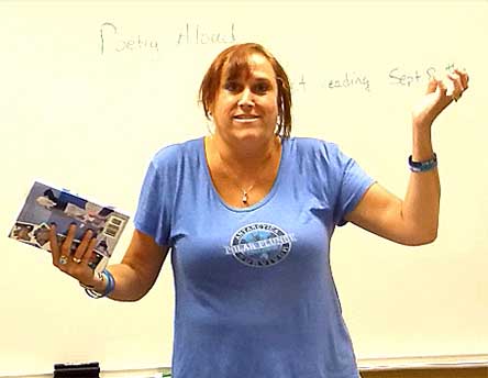 video still from reading from On The Edge at Poetry Aloud 8/25/18