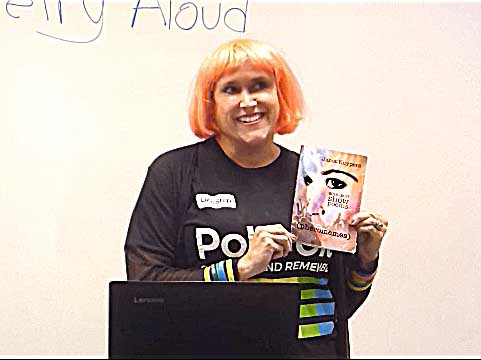 a video still of Janet Kuypers at Poetry Aloud