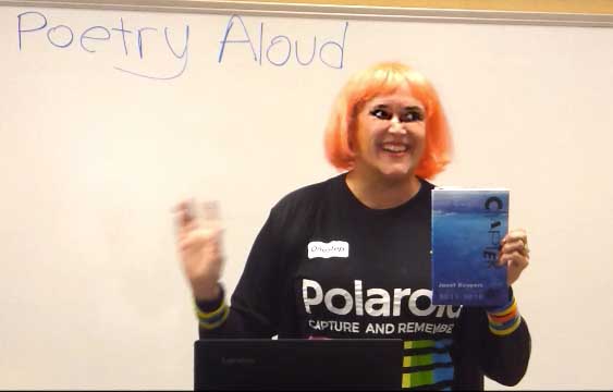 a video still of Janet Kuypers at Poetry Aloud