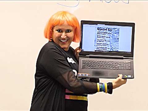 a video still of Janet Kuypers at Poetry Aloud