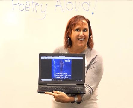 a video still of Janet Kuypers at Poetry Aloud