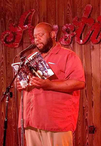Joe Brundidge reading his poem Route 803 from Forbidden at the Spoken and Heard open mic at Kck Butt Coffee