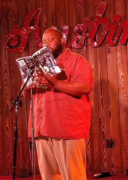 Joe Brundidge reading his poem Route 803 from Forbidden at the Spoken and Heard open mic at Kck Butt Coffee