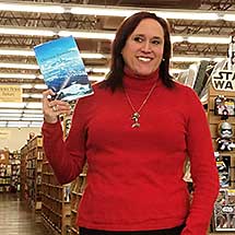Janet Kuypers reading from the cc&d book “Question Everything” at her book reading feature in Austin 20180204, image copyright © 2018 Janet Kuypers