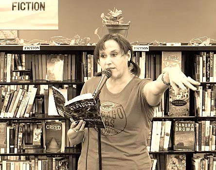 Janet with the book “Let Me See You Stripped” at Recycled Reads 10/21/17