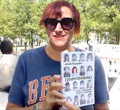 video still from Janet Kuypers reading from the book near the Ditka bobblehead statue Labor Day weekend at Millenium Park in Chicago 9/2/19